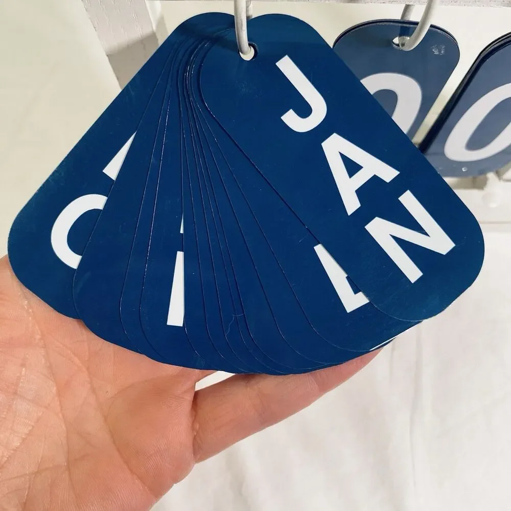 Desk Calendar/ Metal With Wooden Frame/ Navy Blue & White